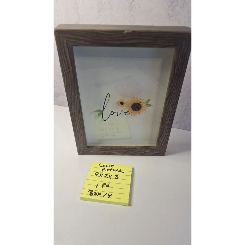 Wood Framed Sunflower 'Love'Decorative Wall art with PressedFlowers
